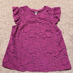 a new day Magenta Lace Top with Ruffle Sleeves
